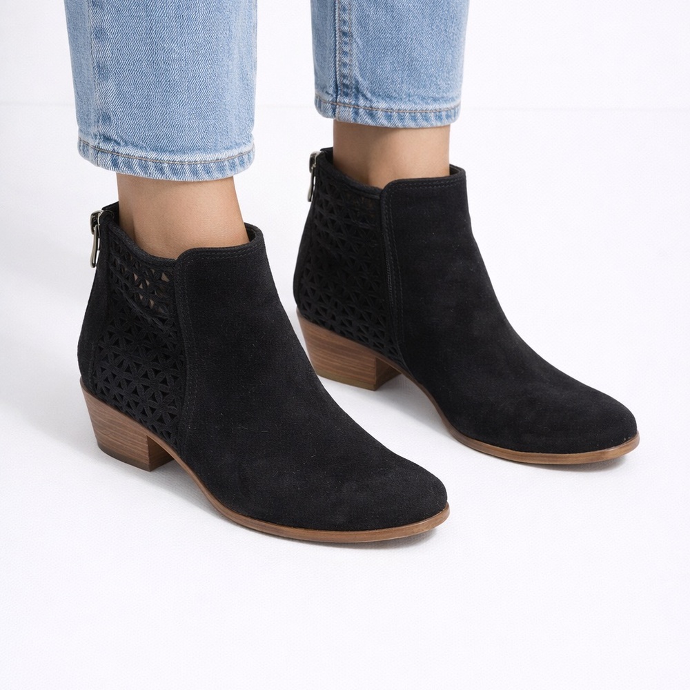 Black Ankle Booties with Perforated Suede Design